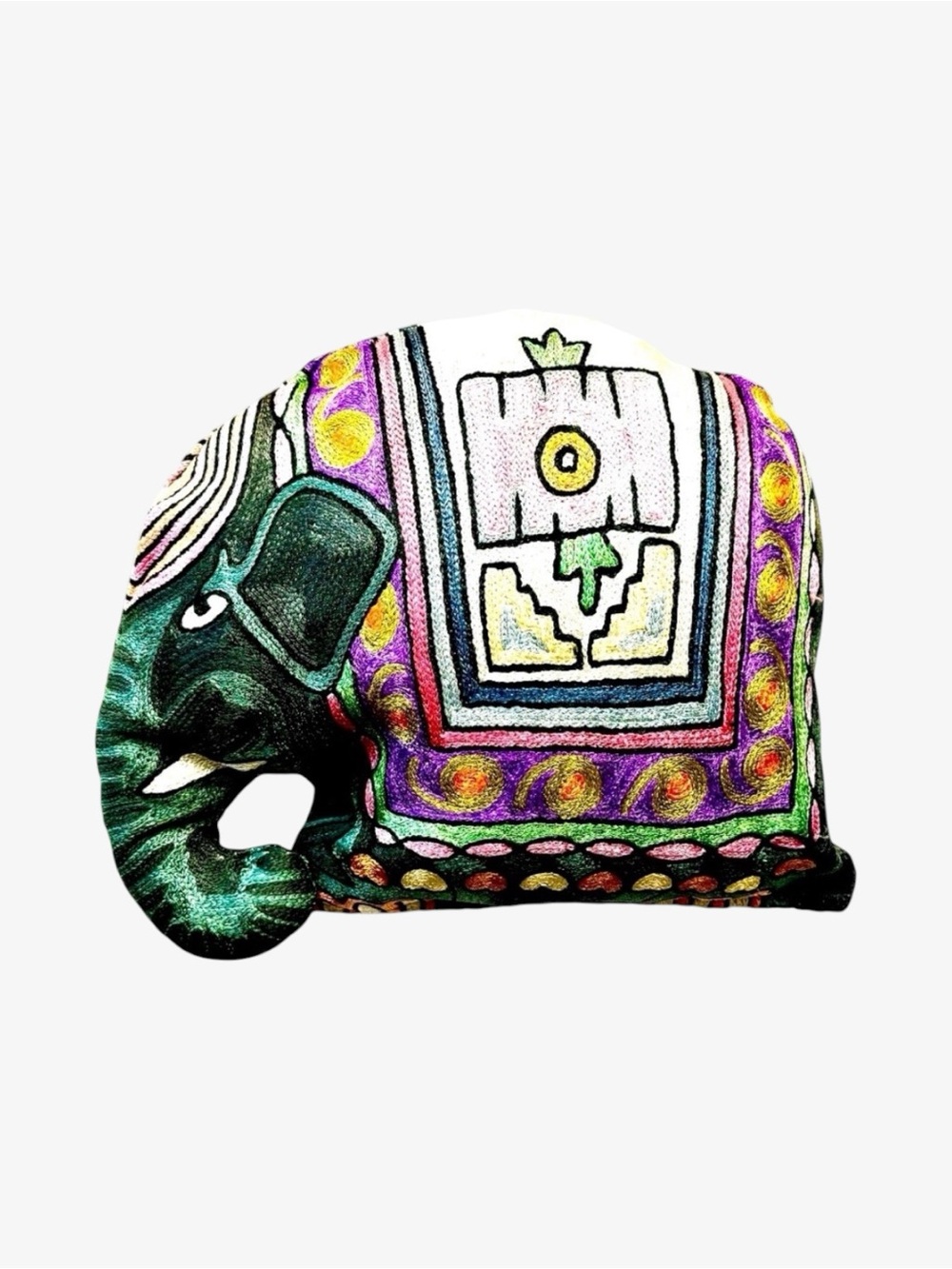 Embroidered Elephant Decorative Throw Pillow Double Sided Textured Colorful Boho